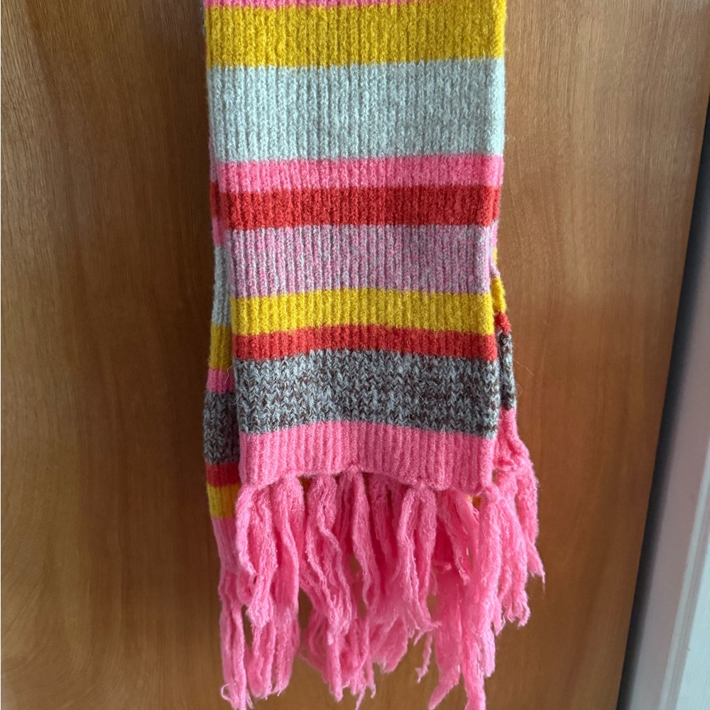 Trouvé (Nordstrom Brand) Pink Stripe Multi Color Bulky Scarf With Fringe
